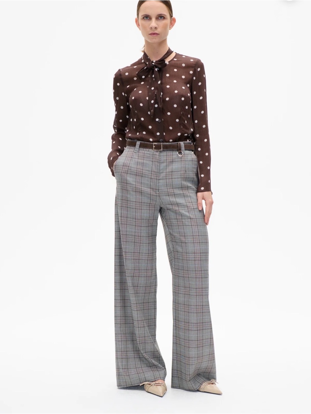 Baum und pferdgarten High-Rise Wide-Leg Plaid smart casual Trousers in Gray NWT
